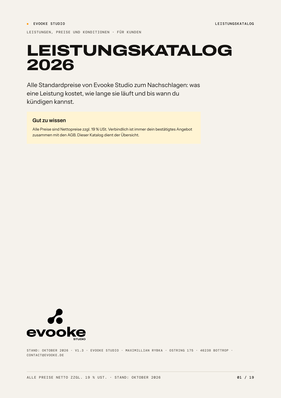 Titelseite des Leistungskatalogs 2026